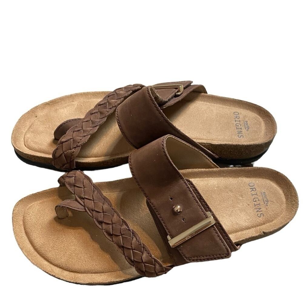 Earth Origins Braided Print Toe-Post Sandals Onida Brown Suede size 9 boho - Picture 8 of 9